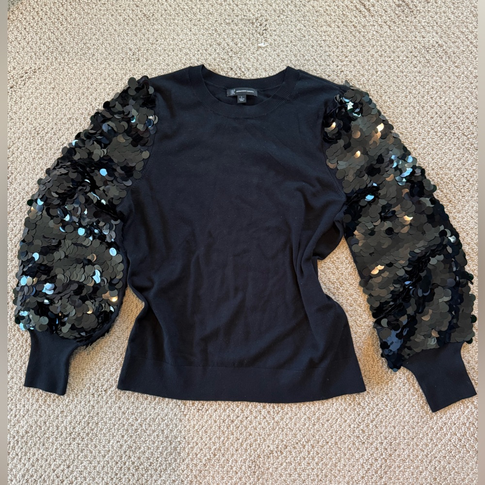 INC International Concepts Women’s Black Knit Top w/ Sequin Sleeves – Size L